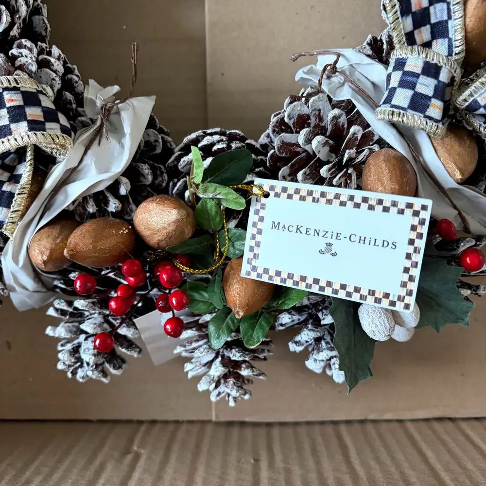 NEW Mackenzie Childs Holly Pinecone 16″ Wreath